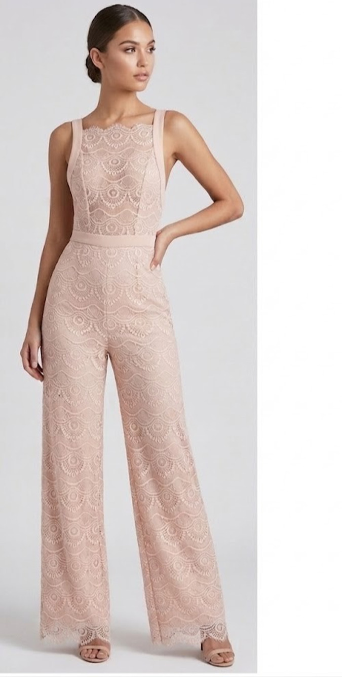 House of CB Elara Jumpsuit Delicate Blush Pink Lace XS